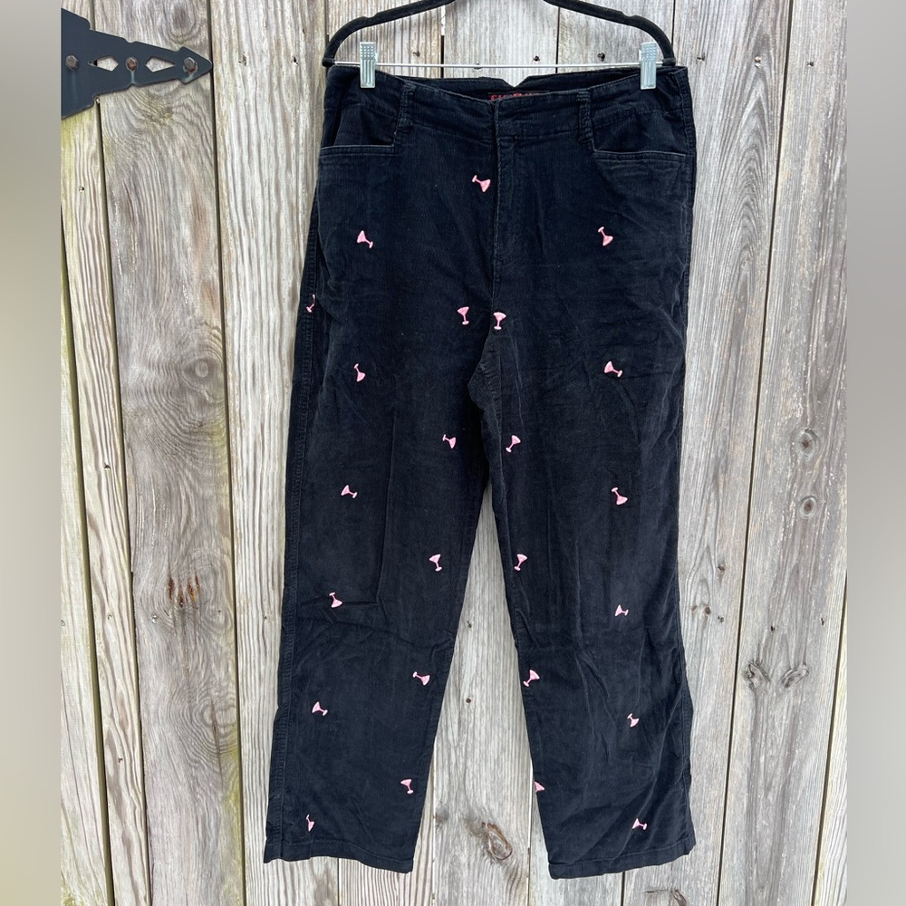 CASABLANCA VTG Y2K Corduroy High Rise Black Pants Martini Glasses Women’s 12